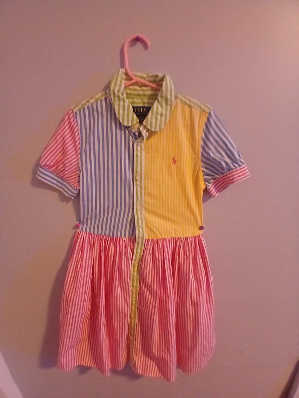 Polo by Ralph Lauren Green, White and Blue Striped Button-Up Shirt